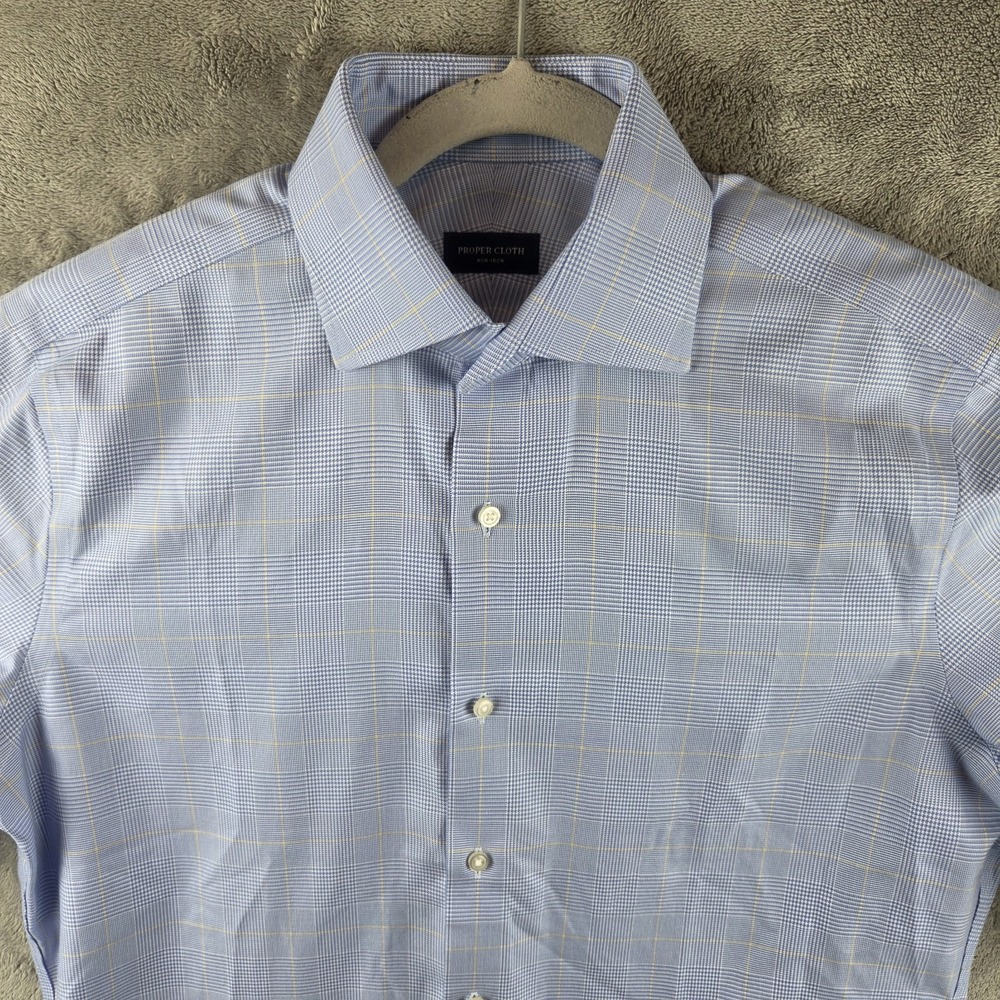 Proper Cloth Slim Non Iron Blue Check Dress Shirt Mens 15.5/33 100% Cotton